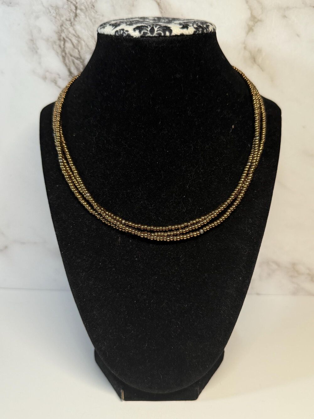 Vintage Silpada 925 Bronze Faux Pearl Triple Strand Necklace Adjustable